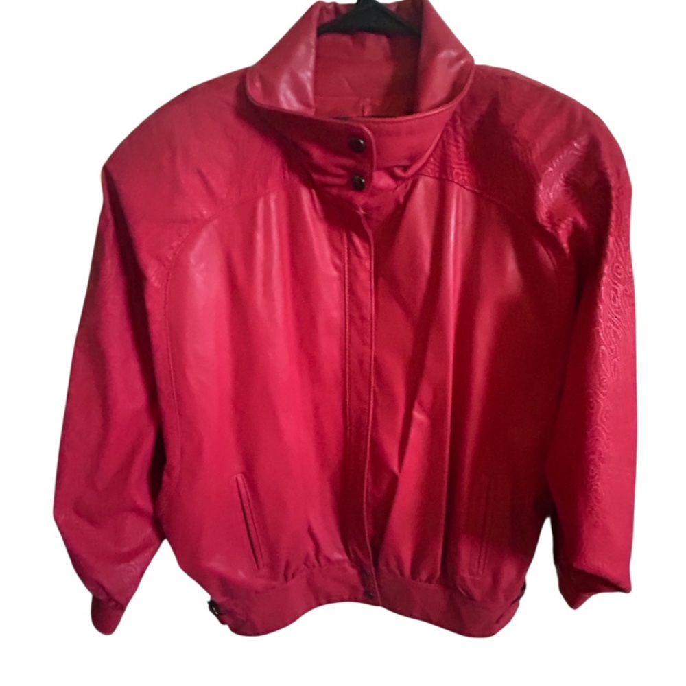 Red Women's Leather Bomber Jacket